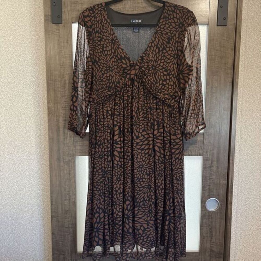 Eva Blue Floral Pattern Black Brown Long Dress Size 12